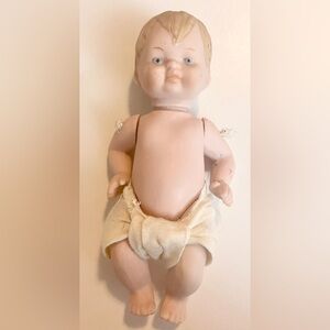 Vintage Bisque Baby Doll 5" String Jointed Head Limbs Japan Blonde Blue Eyes